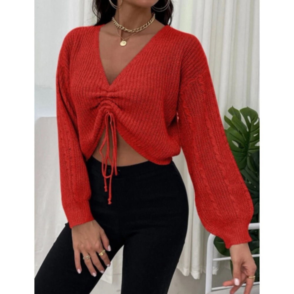 Boho White Drawstring Front Sweater - image 8